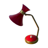 Brass desk lamp with articulated red diabolo lampshade