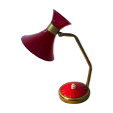 Lampe de bureau en laiton avec abat jour diabolo de couleur rouge articulée