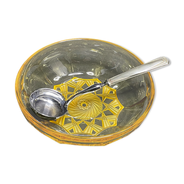 Compotier en cristal taillé avec sa cuillère en coffret