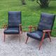 Pair of vintage beech armchairs feet compass covered with black moleskine from the 50s