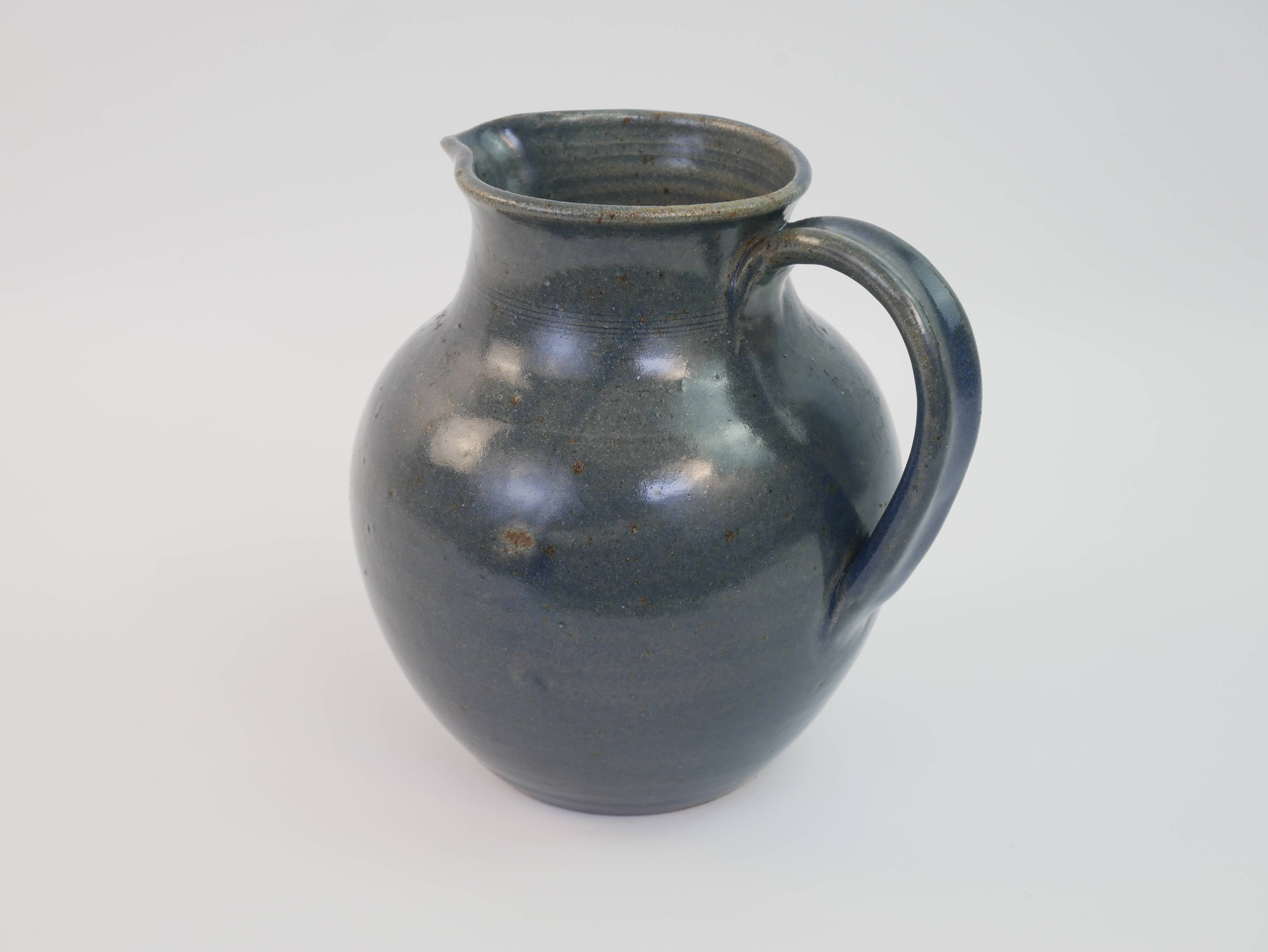 Large blue glazed stoneware pitcher Le Rivet France