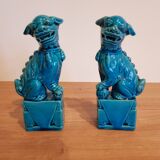 Paire de chiens fu en porcelaine - bleu