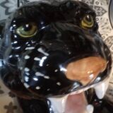 Black panther in ceramic imposing & transformable into lamp Italy circa 1970 Hollywood Regency