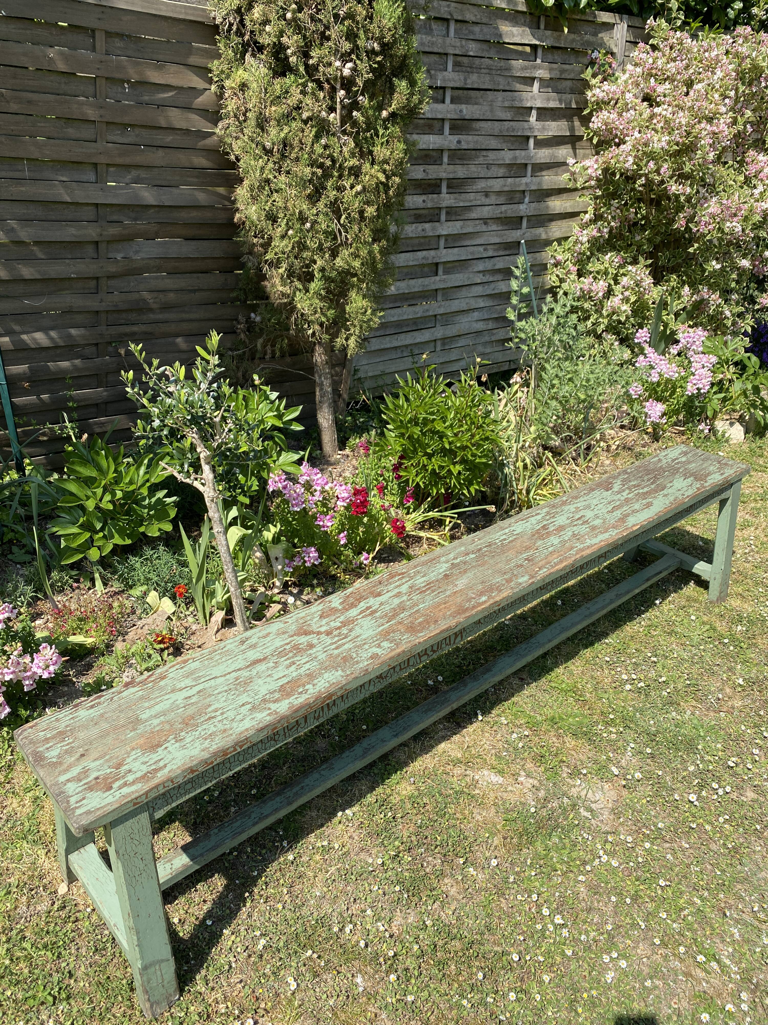 Old solid wood farmhouse bench
