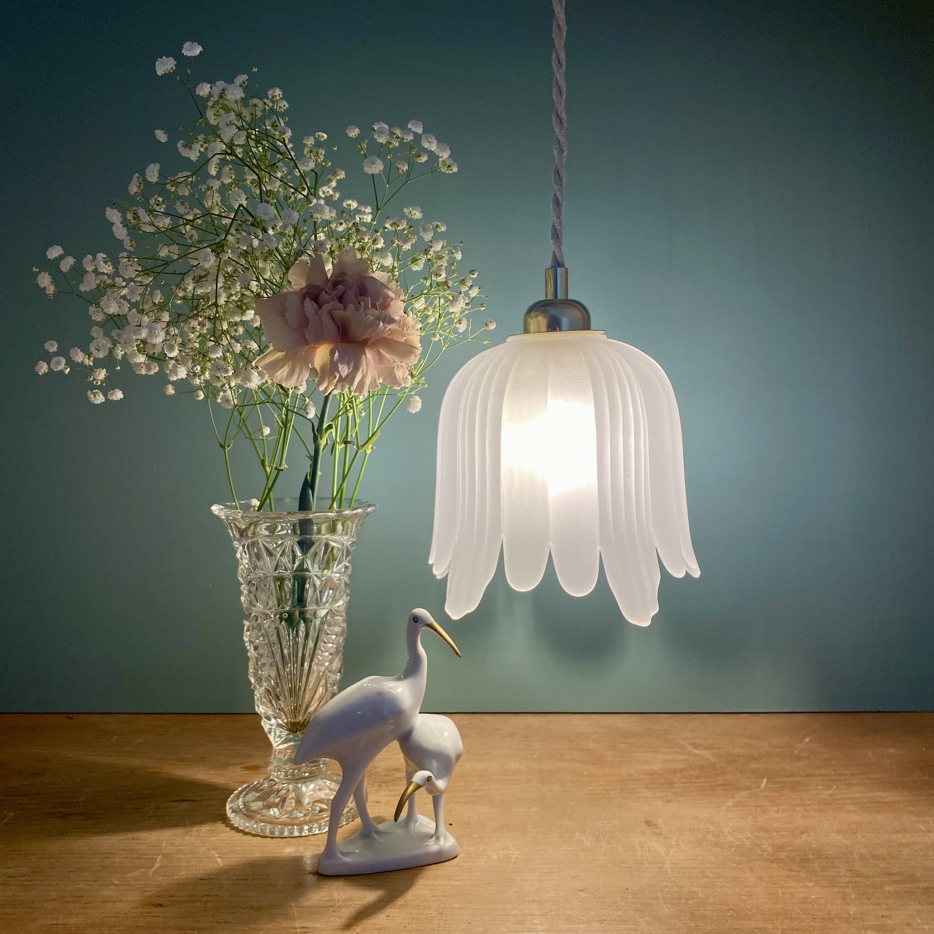 Vintage frosted glass tulip pendant light
