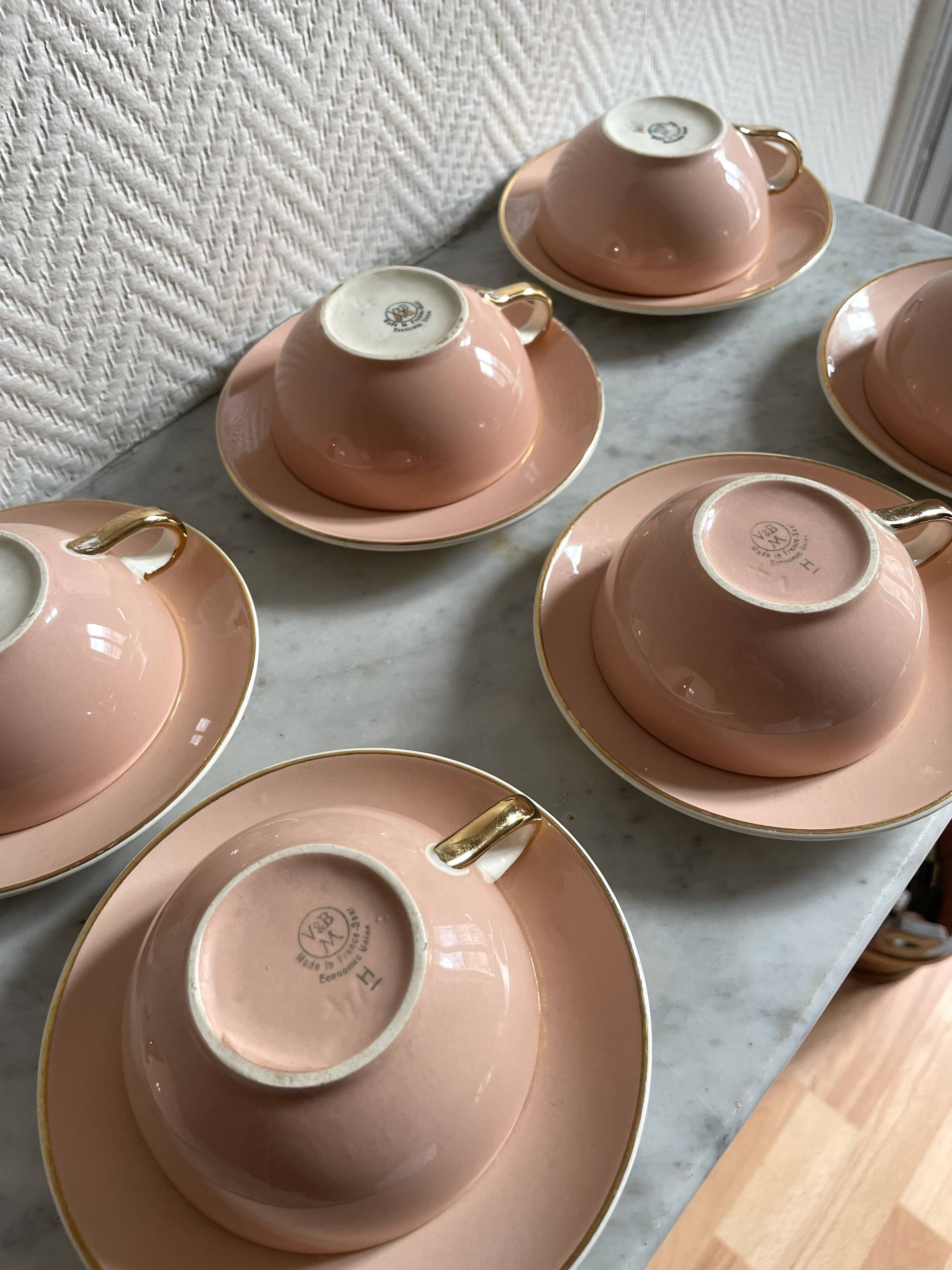 Set of seven pink Villeroy Boch porcelain cups