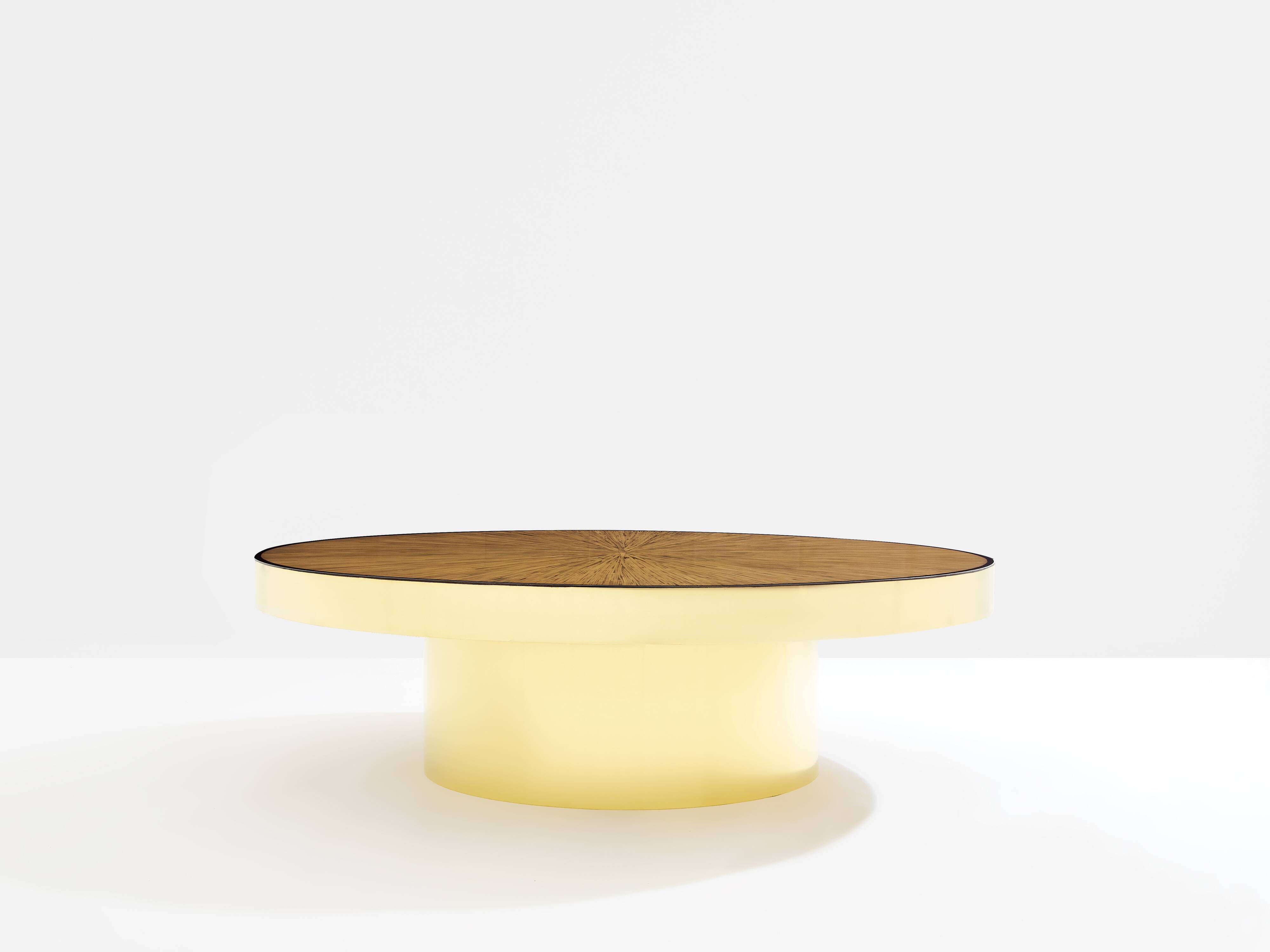 Bamboo and brass marquetry coffee table circa 1980