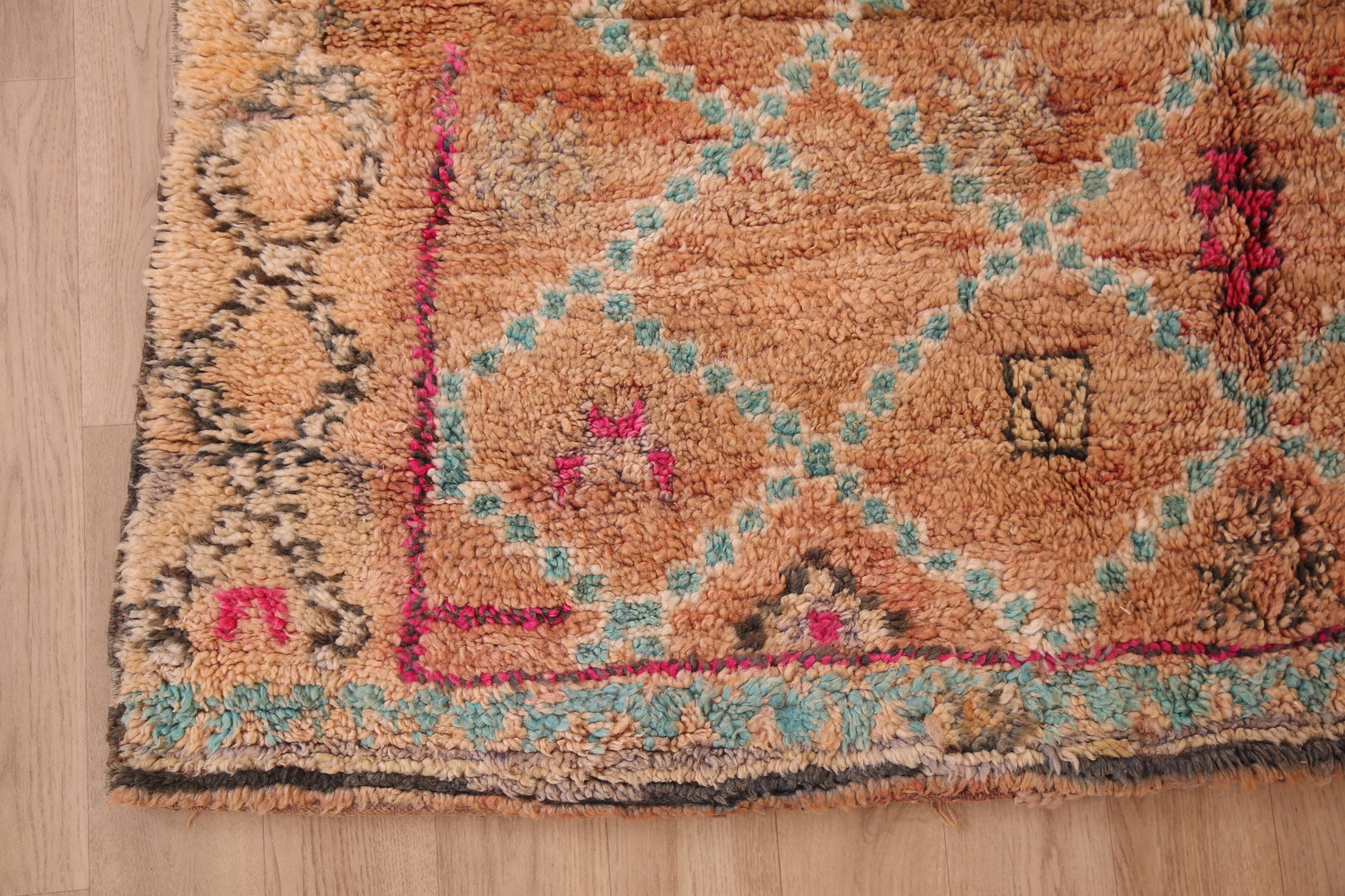 Peach Vintage Moroccan Rug 170 x 230 cm, Berber Wool Rug, Handmade Boho Rug