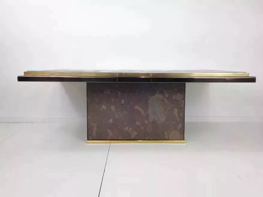 70s Brutalist Coffee Table in Brass, Bronze and Stone