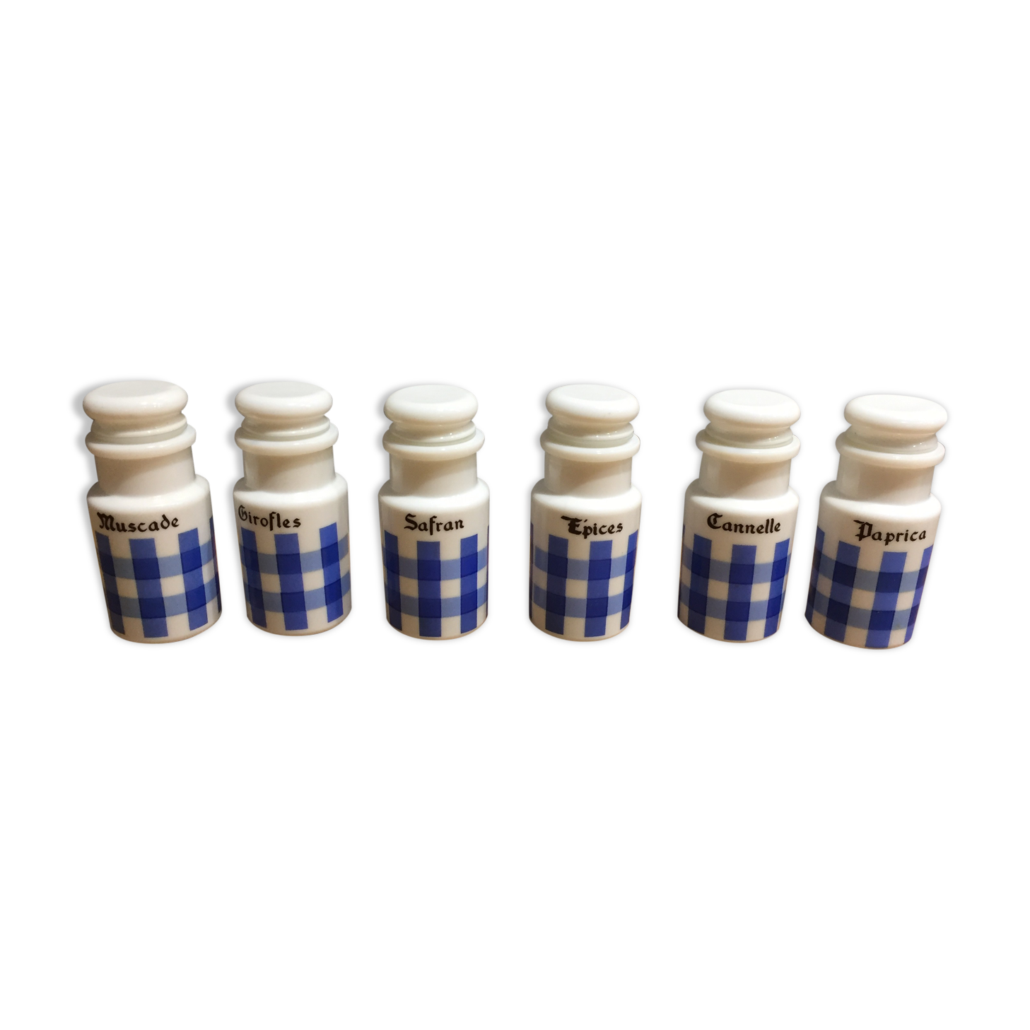 Set of 6 opaline spice pots from the 1960s