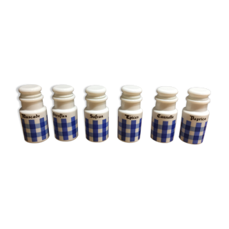 Set of 6 opaline spice pots from the 1960s