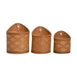 Trio of walled jar cache in braided wicker