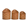 Trio of walled jar cache in braided wicker