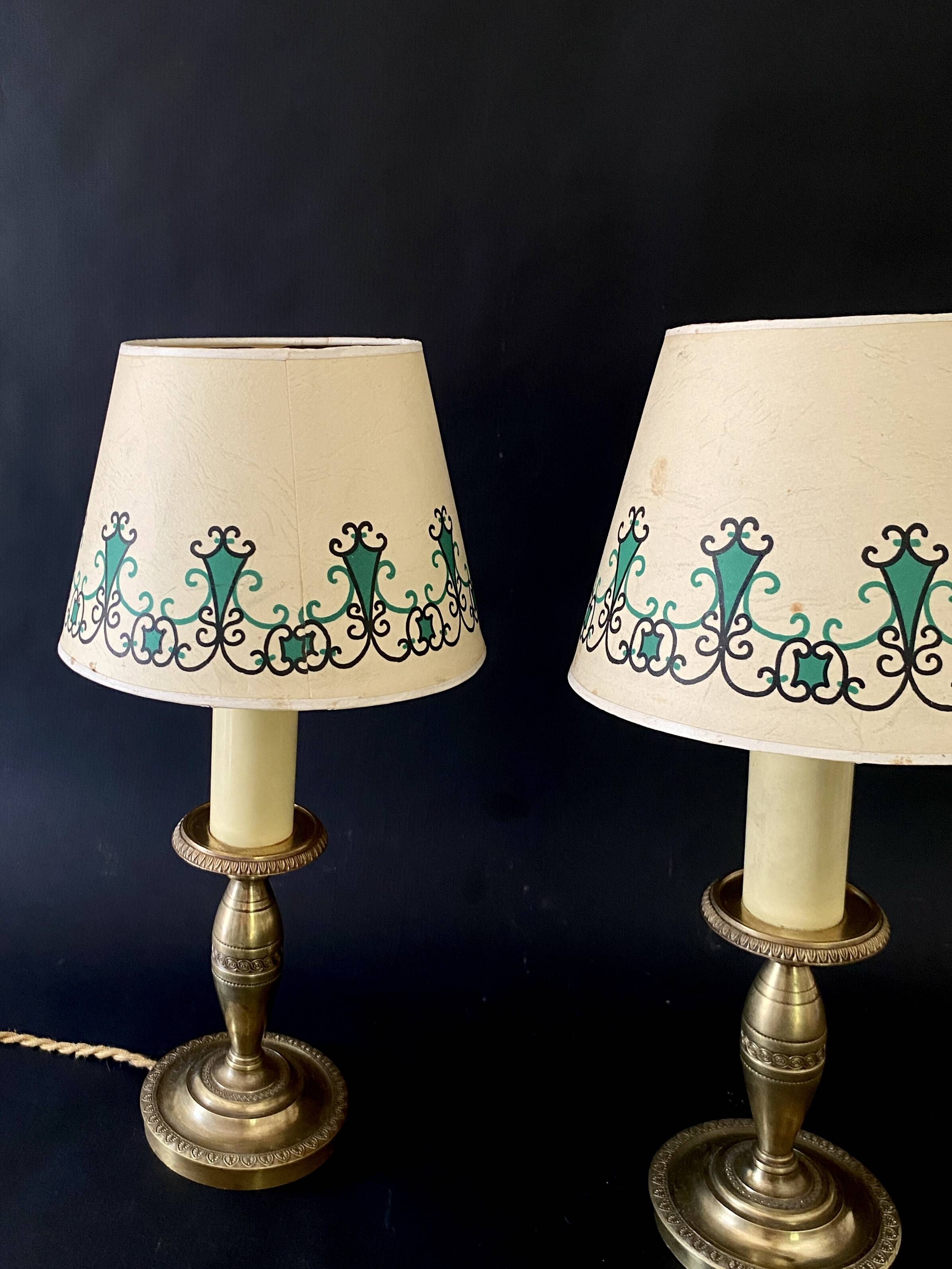 Brass lamp, 2 M new fabric cable, painted lampshade