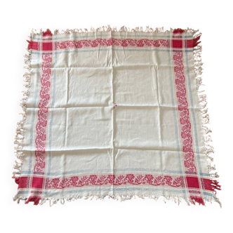 Nappe en coton ancien fleurs et franges