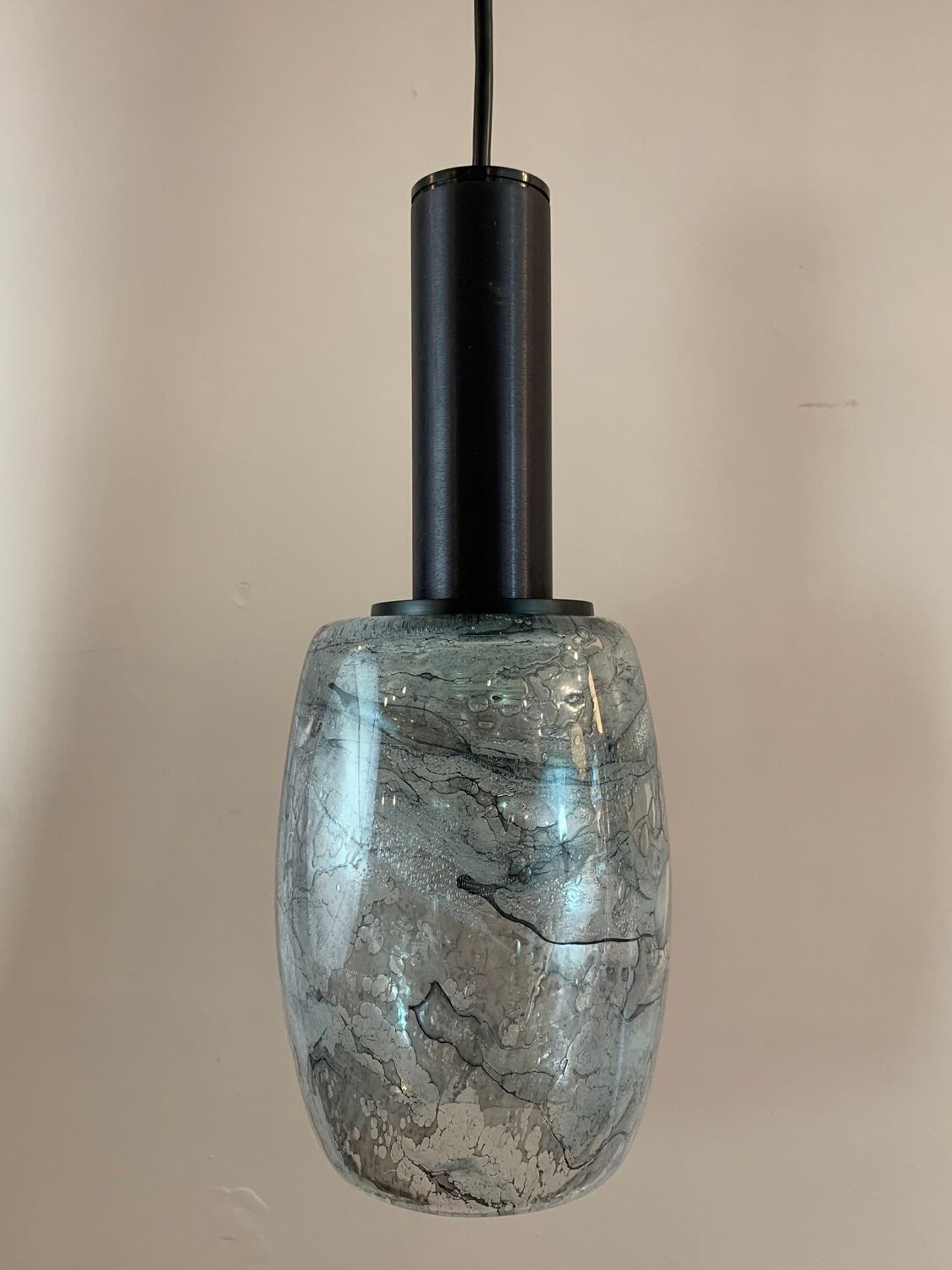 Pair of 1970s Putzler grey marbled pendant lights