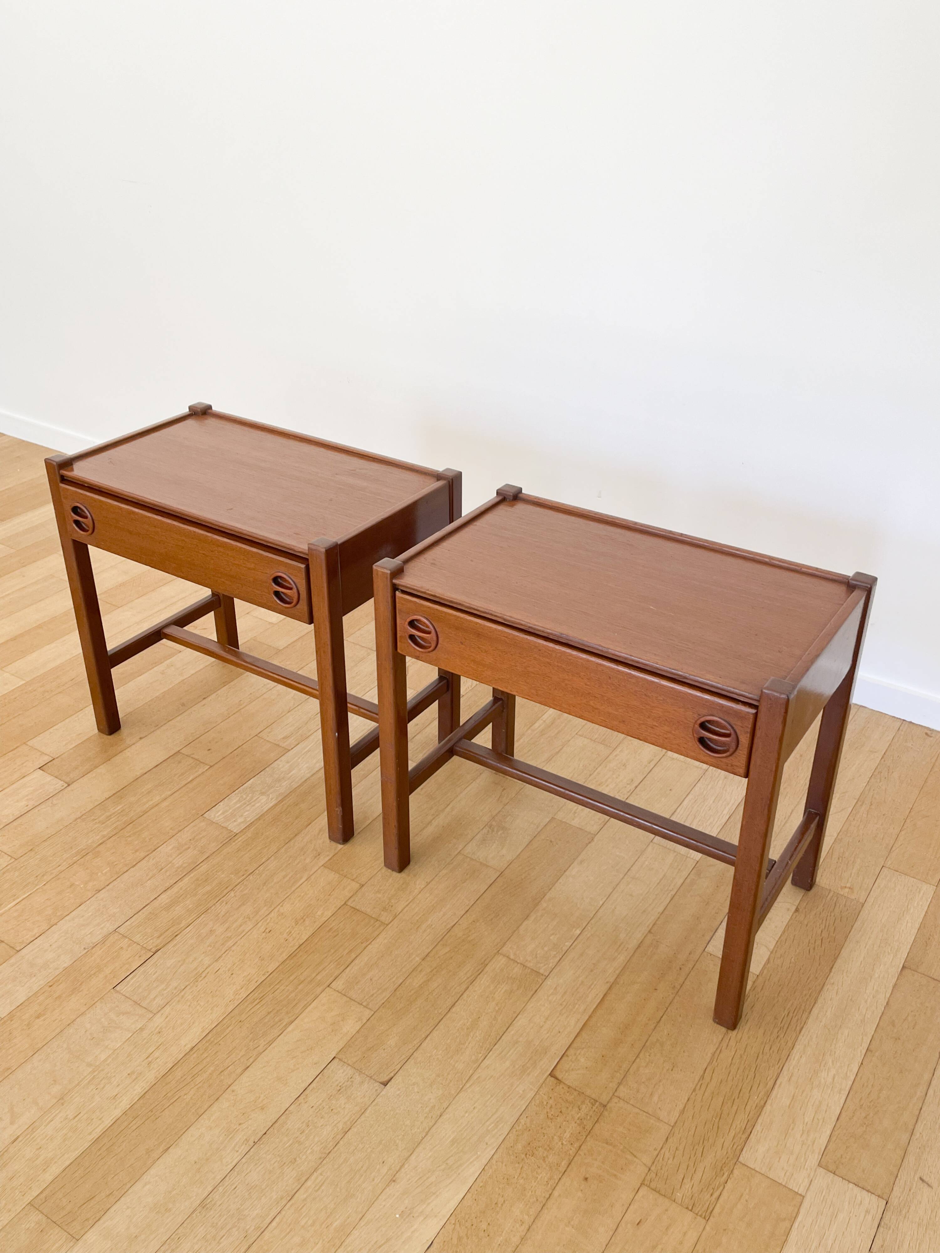 Pair of Scandinavian wooden bedside tables, 1960s