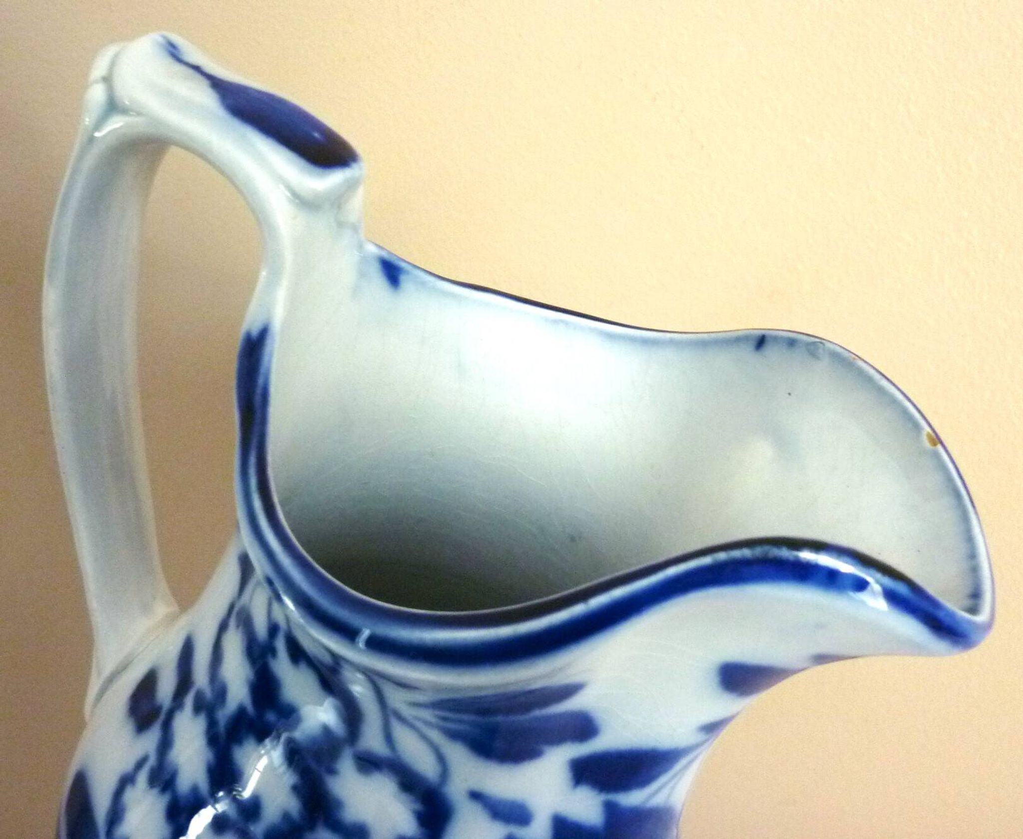 Carafe, antique jug, porcelain with stylised cobalt blue decorations, Art Deco.