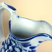 Carafe, antique jug, porcelain with stylised cobalt blue decorations, Art Deco.