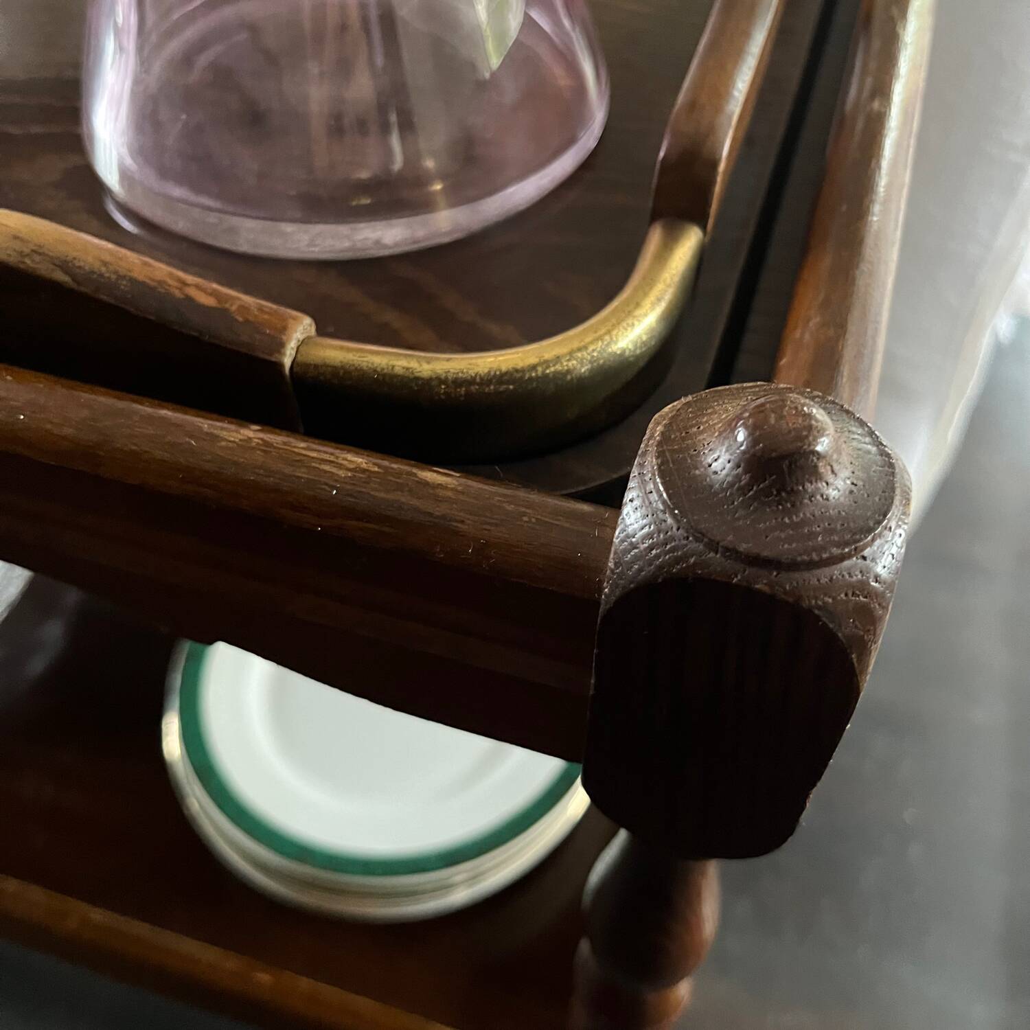 Wooden and brass rolling trolley