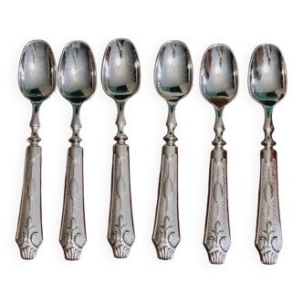 Set of 6 silver-plated fleur-de-lys dessert spoons