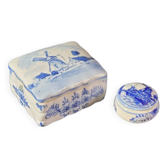 Set of two Delft jewelry boxes