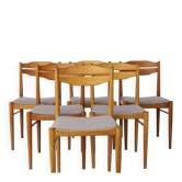 Set of 6 Vintage Dining Chairs 1970s, Beechwood & Teak Chairs, Mid Century
