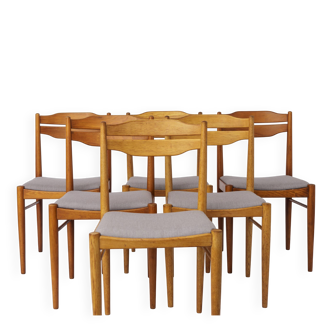 Set of 6 Vintage Dining Chairs 1970s, Beechwood & Teak Chairs, Mid Century
