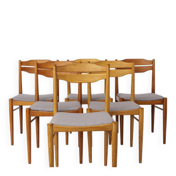 Set of 6 Vintage Dining Chairs 1970s, Beechwood & Teak Chairs, Mid Century