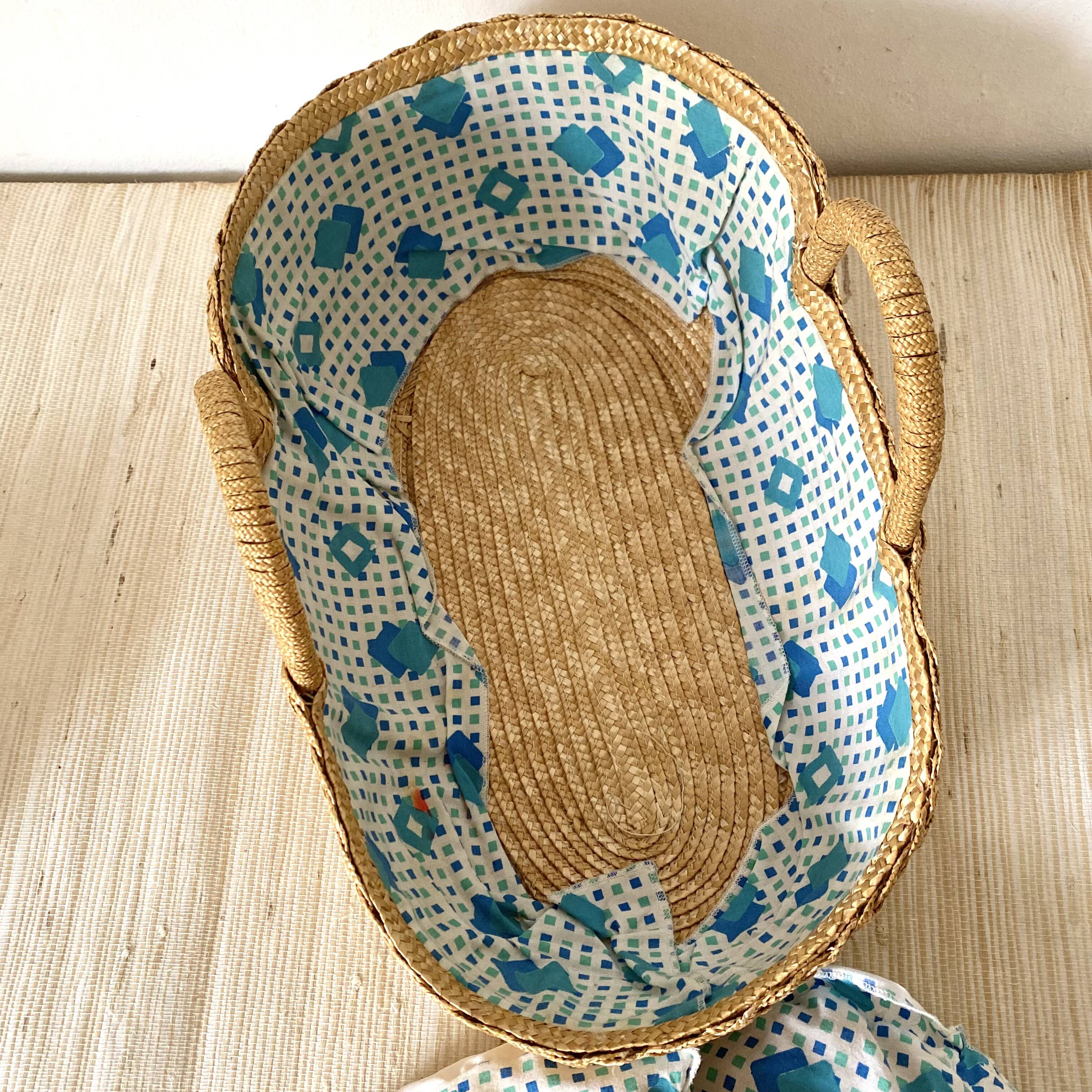 Vintage basket for straw doll and fabric
