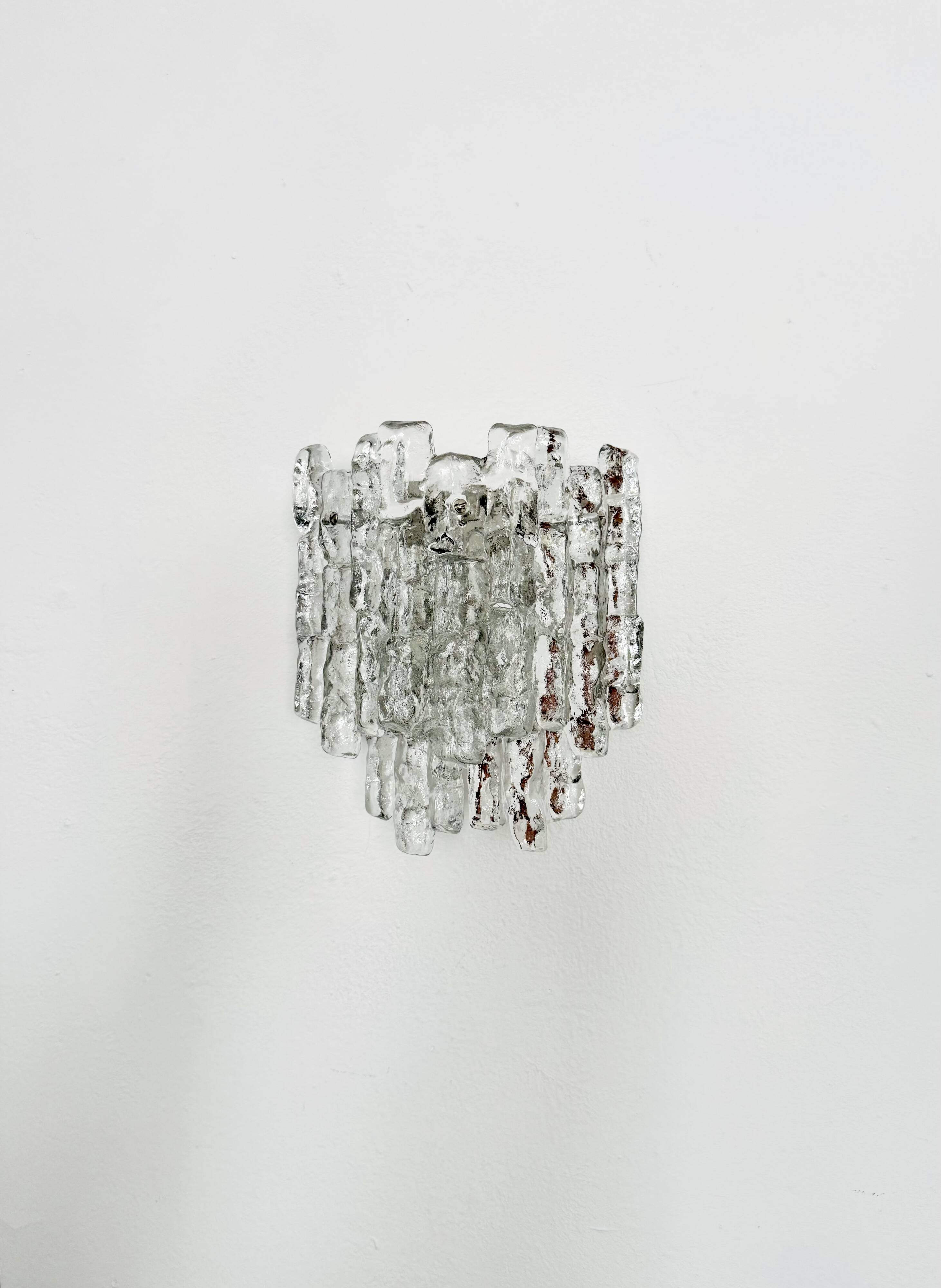 Set of 2 Austrian Ice Glass Wall Lamps by J.T. Kalmar