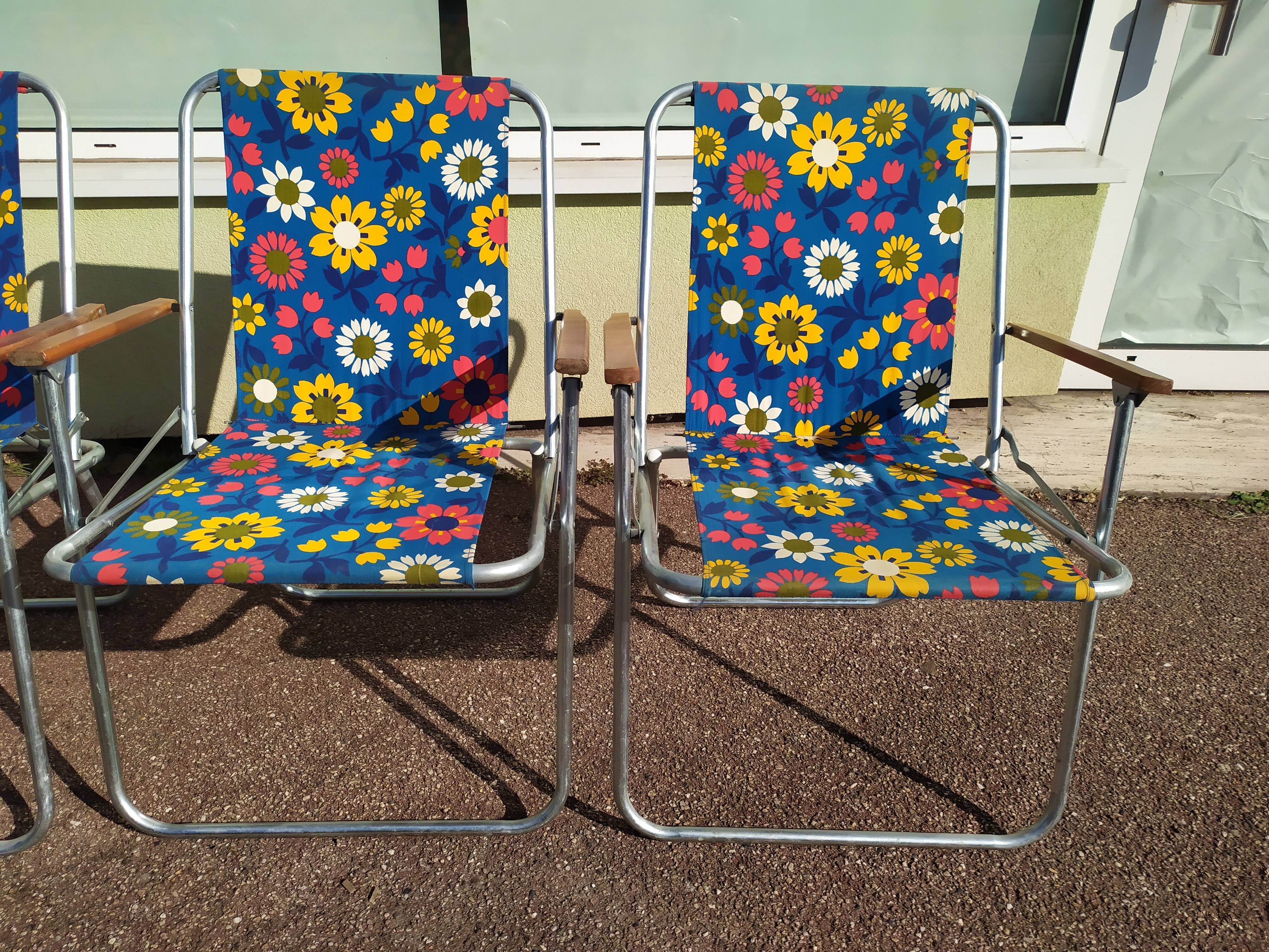 Lot de 4 chaise de camping pliante vintage bleu fleur