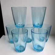 Set of 7 water glasses Made in France blue glass 70s
