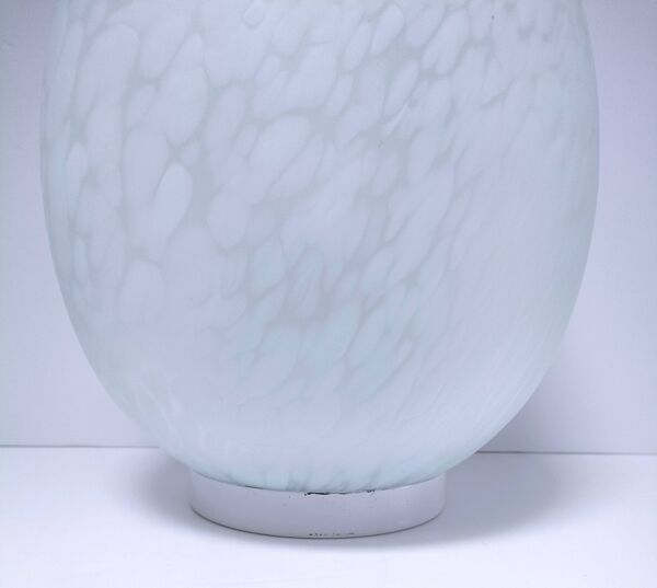 Lampe œuf XL verre moucheté blanc design années 70 H.37 cm