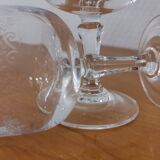 Set of 5 old port glasses with engraved crystal stems