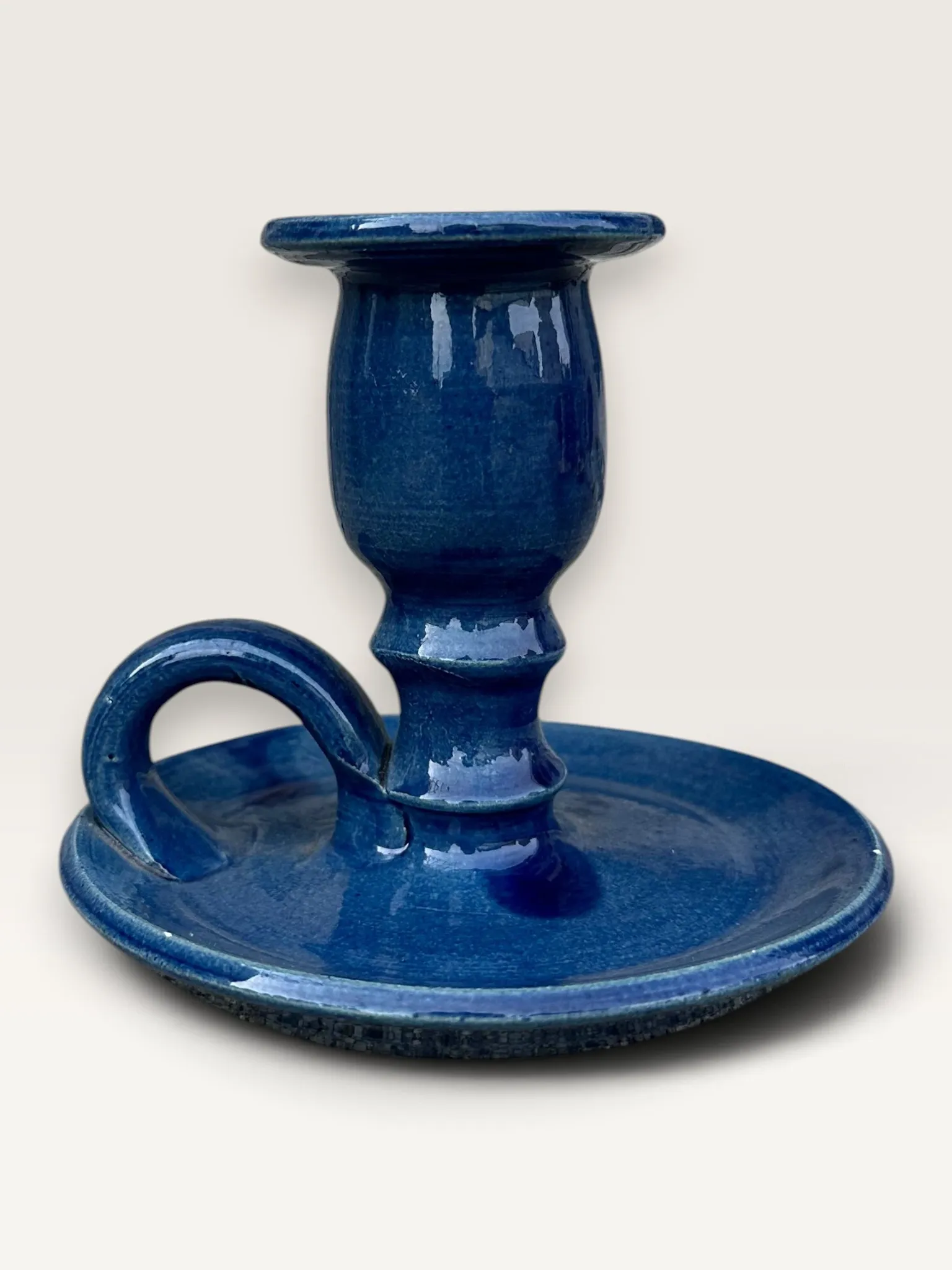Blue ceramic rat cave candlestick