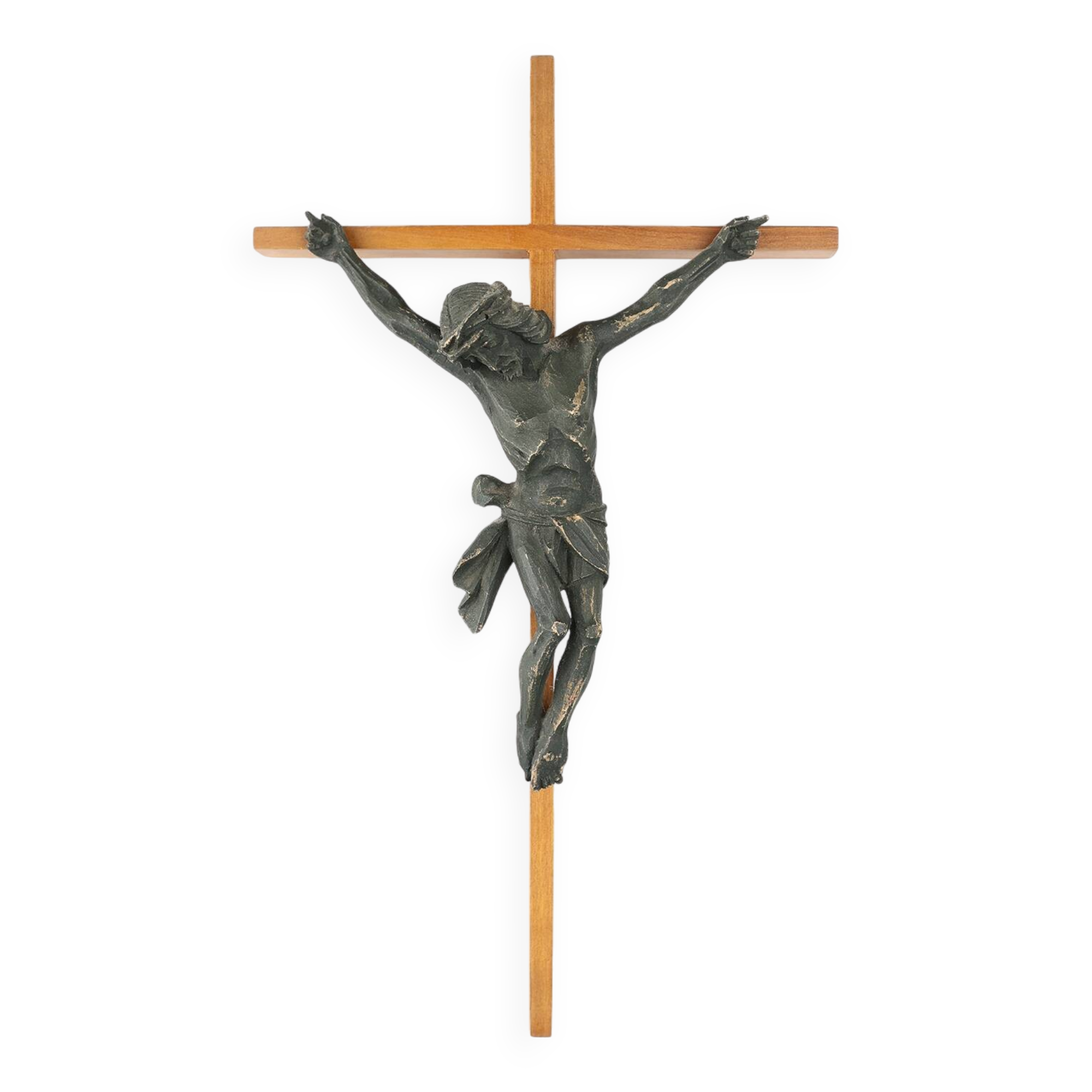 Antique realistic wooden crucifix, France ca. 1850