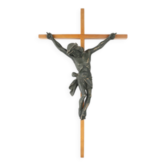 Antique realistic wooden crucifix, France ca. 1850