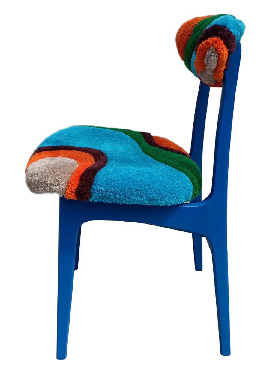 Mid-century Buttoned Chair Handmade, Dark Wood, Rajmund Halas, Poland, 1960s