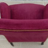 Bergère with blackened wooden legs on casters, Napoleon III period, velvet upholstery