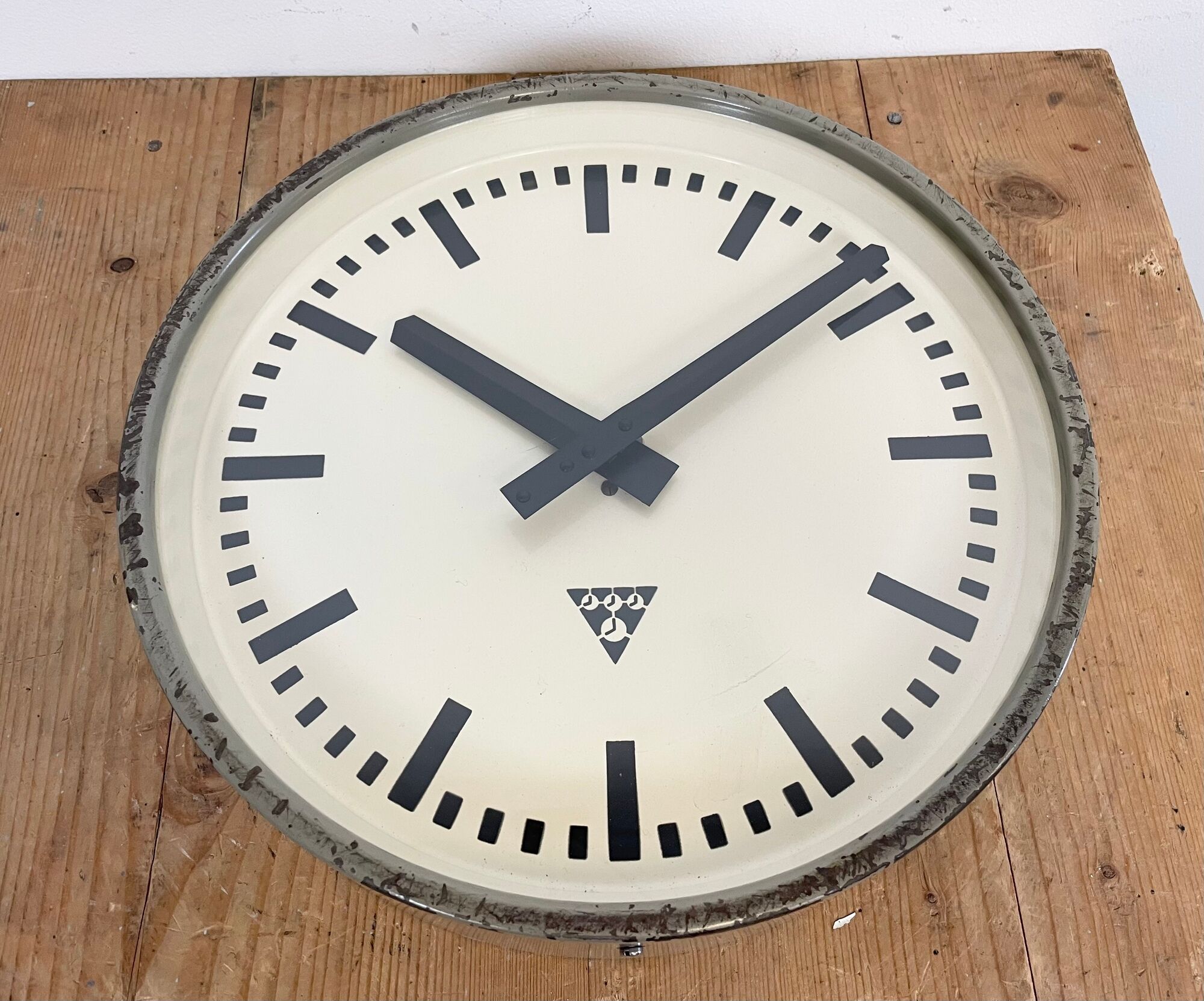 Grey Industrial Factory Wall Clock from Pragotron, 1960s