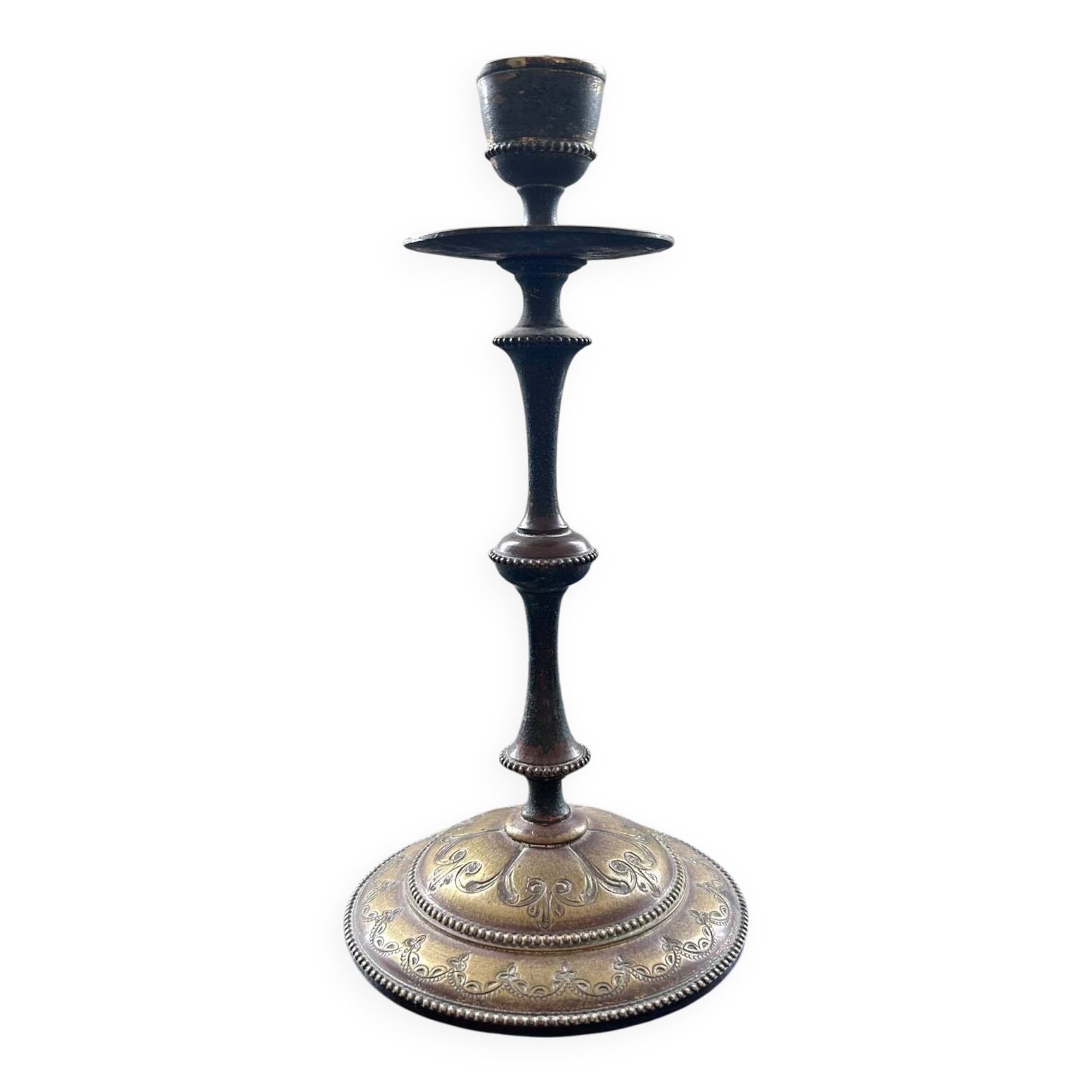 Chiseled brass candlestick