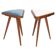 Set of two triangular stools in blue and white velvet from the 20th century.