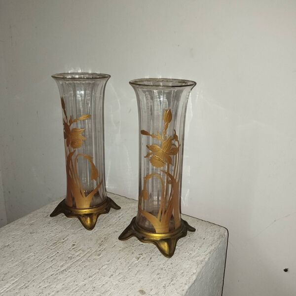 Paire de vases émaillés art-nouveau