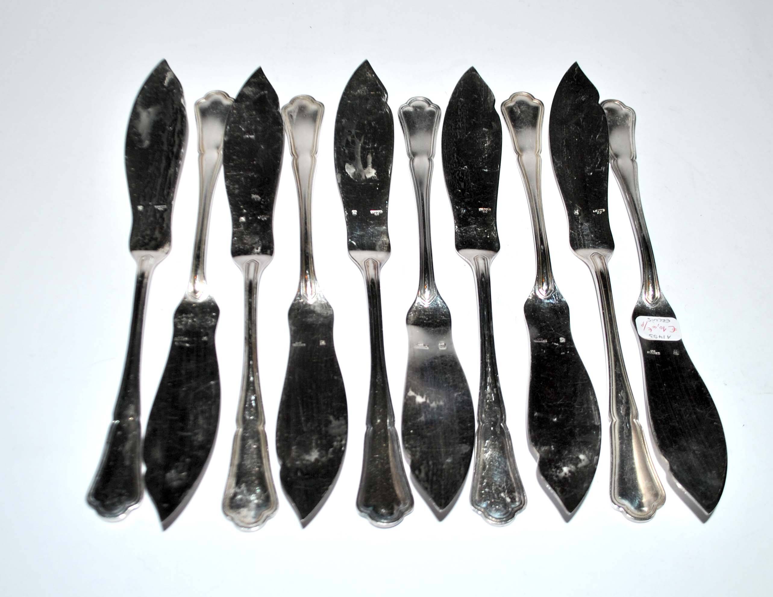 Set of 10 ercuis fish knives in silver metal, victoria spatours model