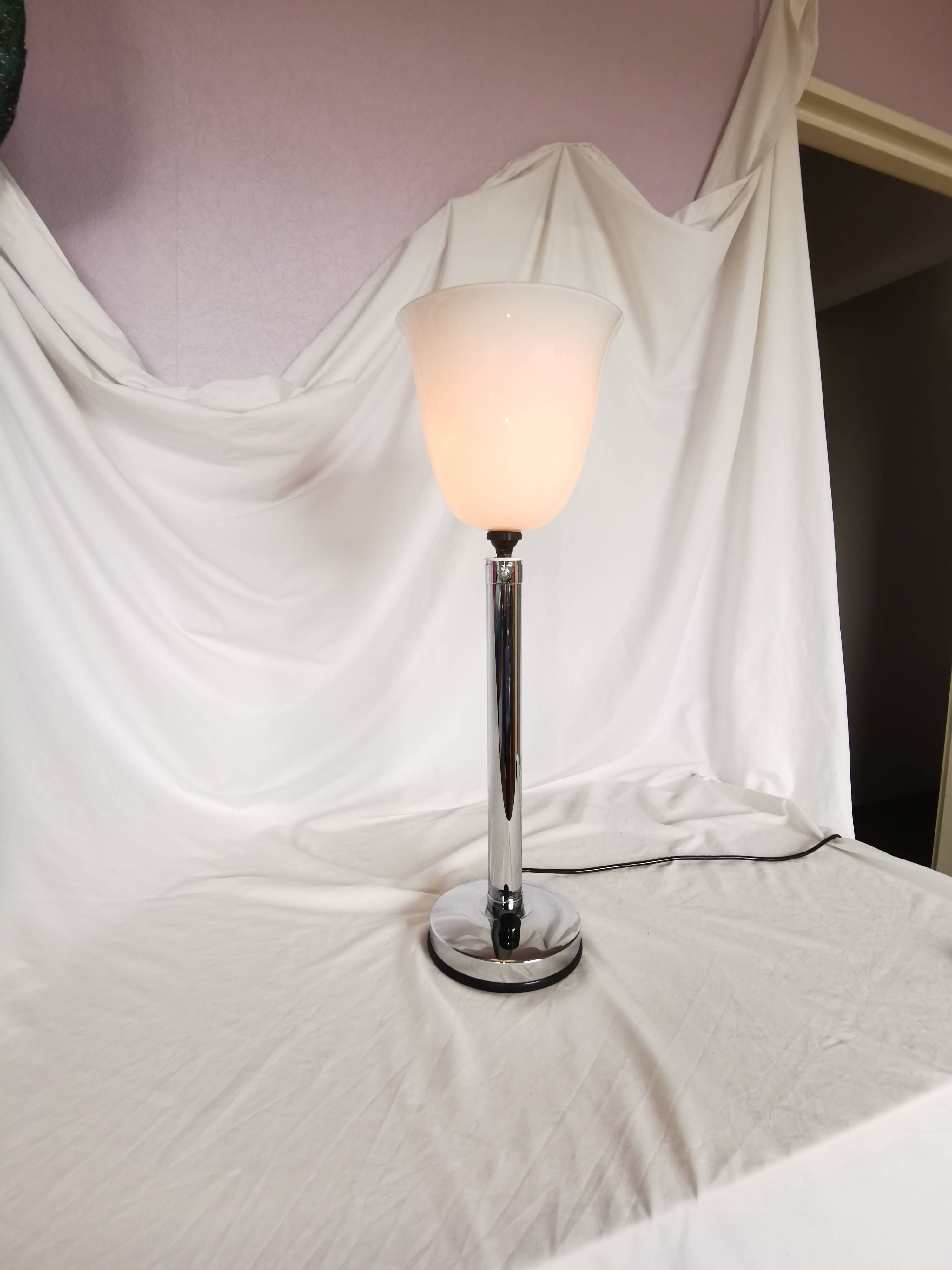 Large chrome and opaline lamp, Mazda and Ferdinand Solere, France, 1970