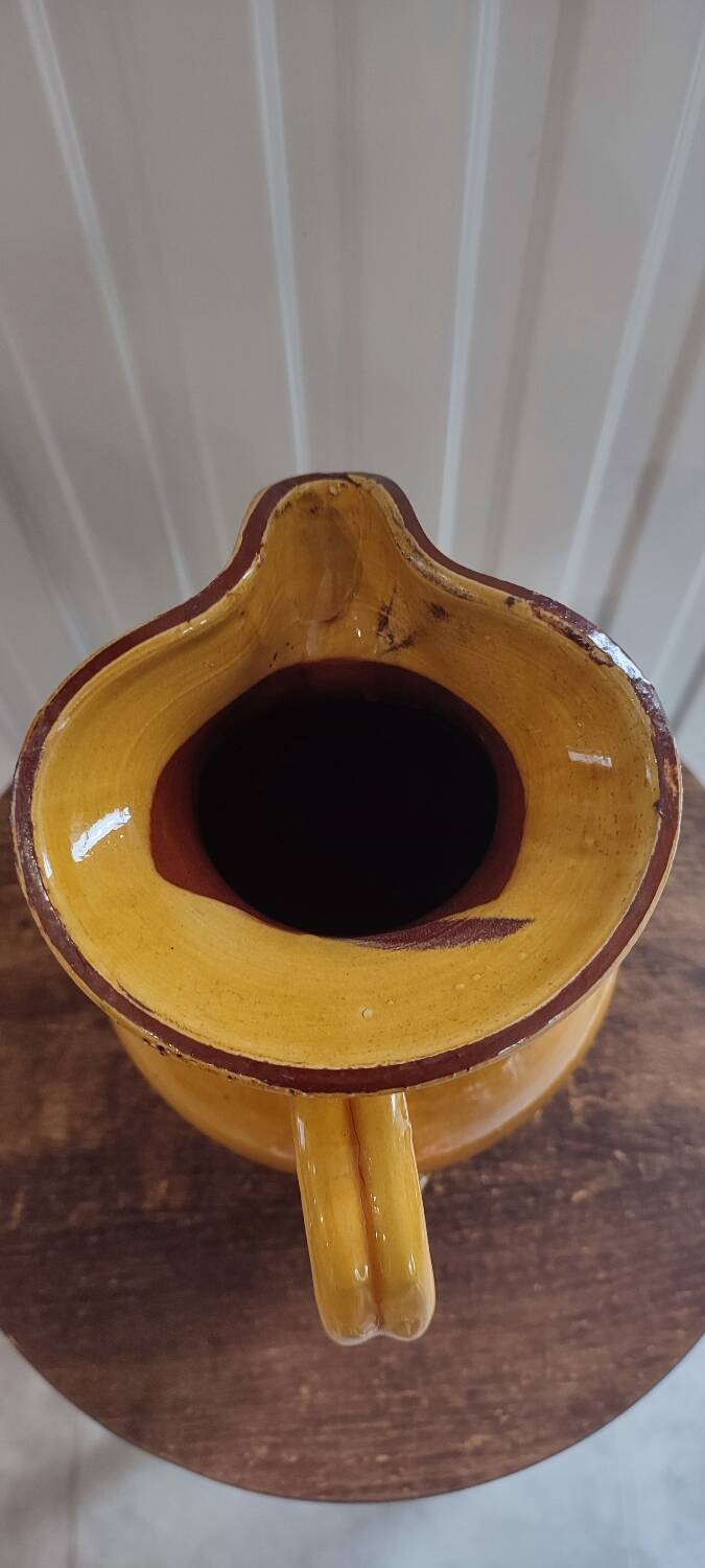 Large vintage enamelled terracotta pitcher
