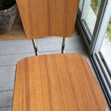 Duo of chairs in formica imitation brown wood and eiffel feet
