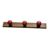 Wall-mounted coat rack with 3 hooks, vintage 1960s red lacquered metal.