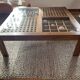 Large handcrafted coffee table in exotic wood + nesting tables.